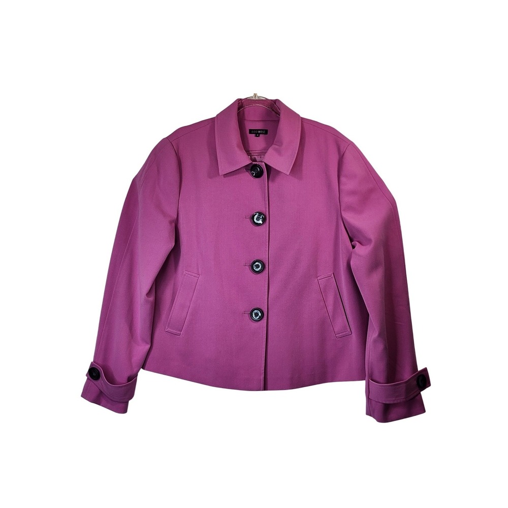 600 West Blazer M Bright French‎ Pink Black Buttons Professional Barbiecore Chic